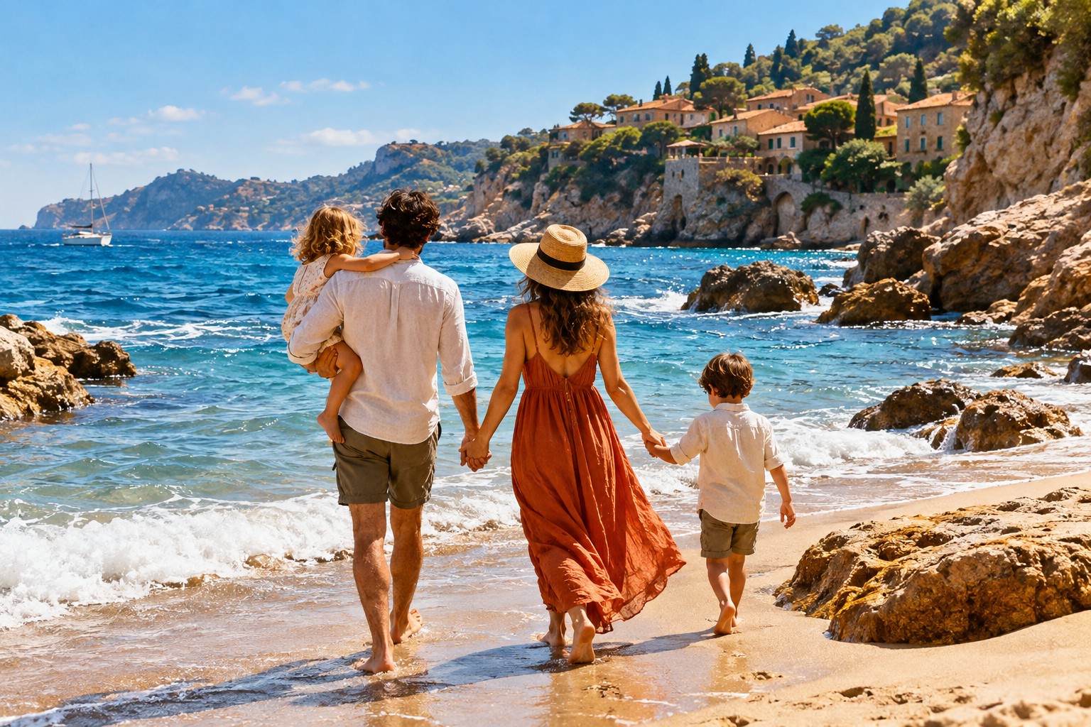Una familia paseando por la playa, imagen ilustrativa